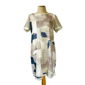 Elisa Cavaletti Women's Medium Italian Sequin Mesh Overlay Dress Beige/Blue